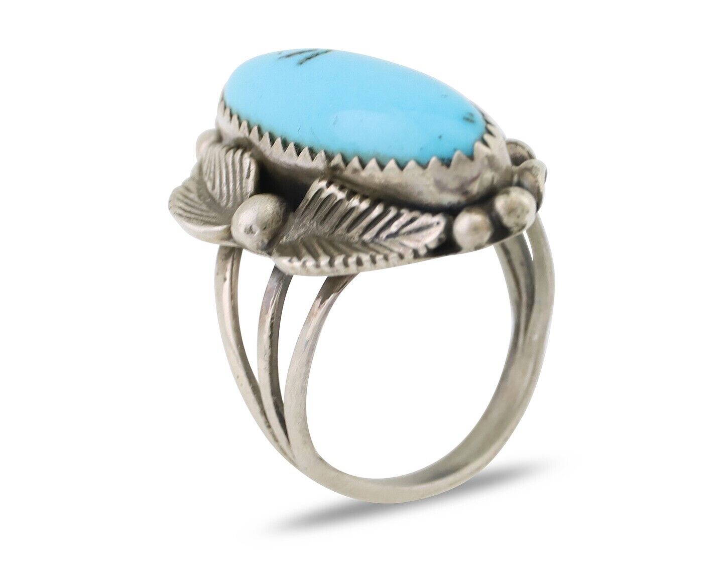 Navajo Ring 925 Silver Sleeping Beauty Turquoise Signed SC C.80's