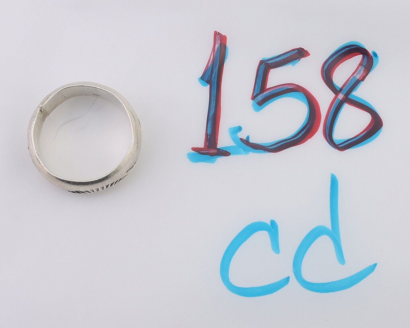 Navajo Hand Stamped Band 925 Silver 6.0 mm Signed Larry Chavez Size 6.5 C.80's