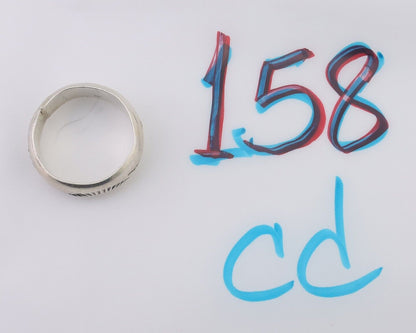 Navajo Hand Stamped Band 925 Silver 6.0 mm Signed Larry Chavez Size 6.5 C.80's