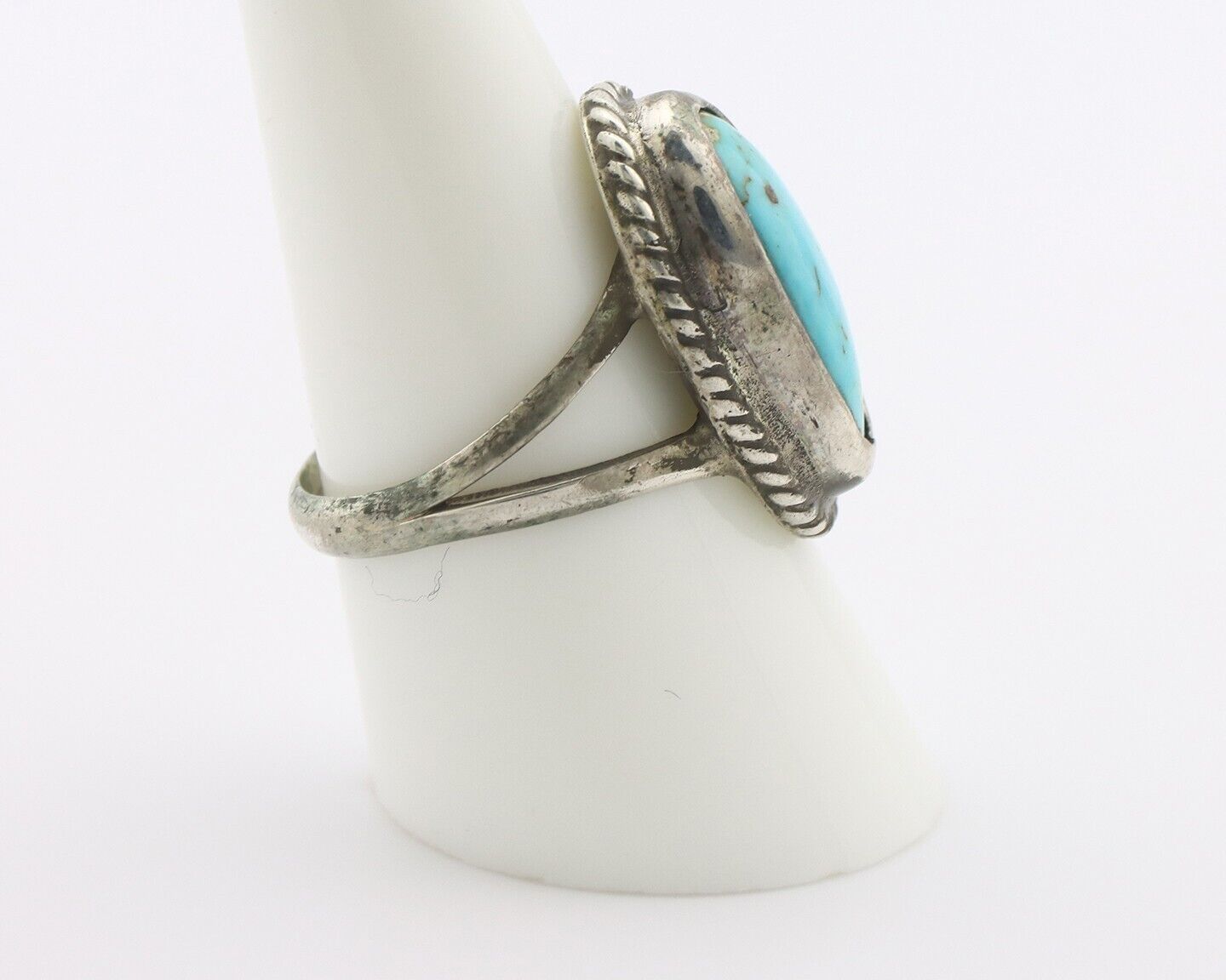 Navajo Ring .925 Silver Natural Kingman Turquoise Native American Artist C.80's