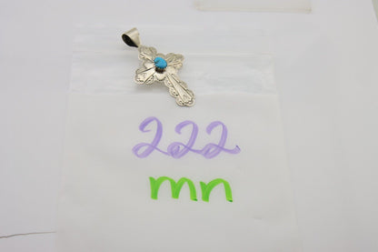 Navajo Cross Hand Stamped Pendant 925 Silver Turquoise Artist Gilbert Lee C.80s