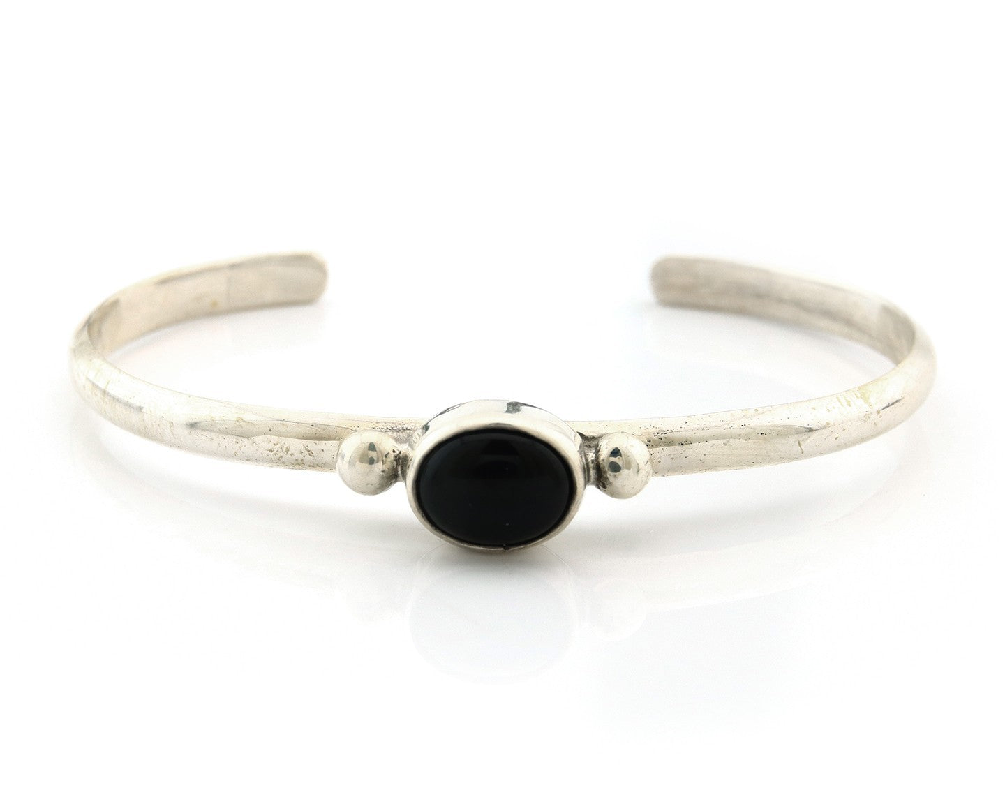 Navajo Cuff Bracelet Sterling Silver Natural Mined Black Onyx Native Artist