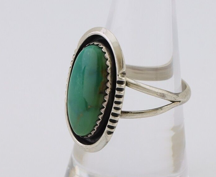 Navajo Hand Stamped Ring 925 Silver Natural Turquoise Native Artist C.80's