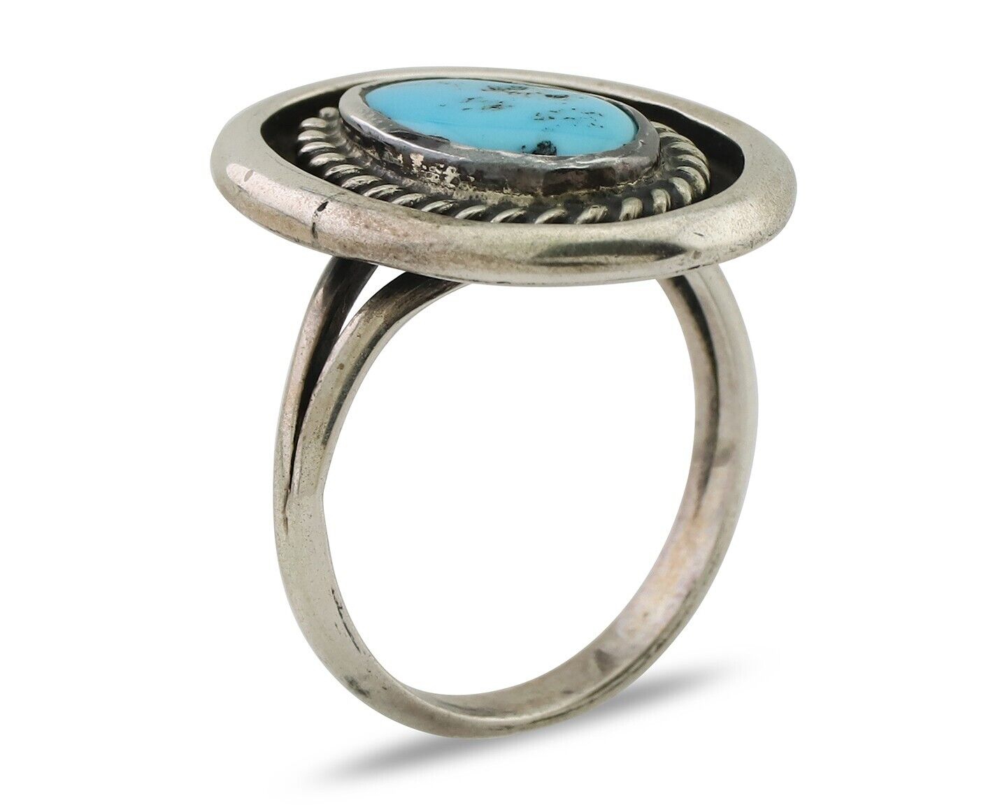 Navajo Ring 925 Silver Sleeping Beauty Turquoise Native Artist C.80's