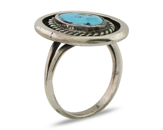 Navajo Ring 925 Silver Sleeping Beauty Turquoise Native Artist C.80's