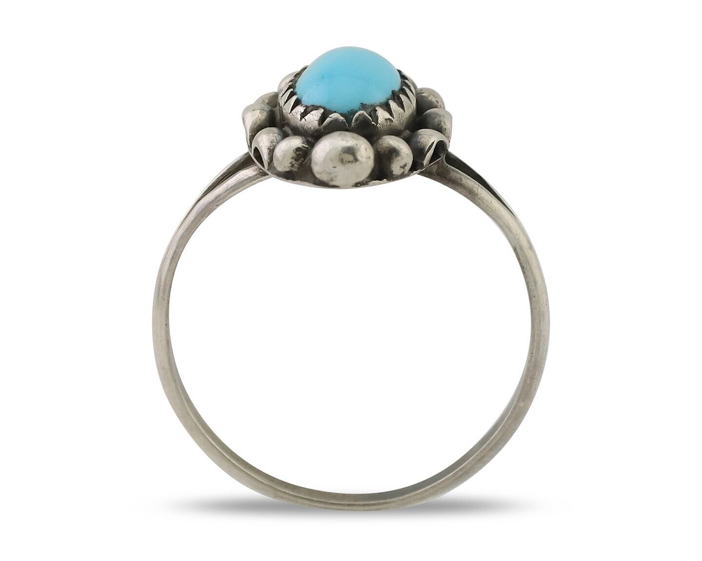 Navajo Ring 925 Silver Sleeping Beauty Turquoise Artist Signed SC C.80's