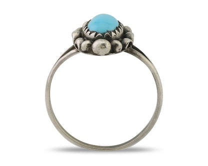 Navajo Ring 925 Silver Sleeping Beauty Turquoise Artist Signed SC C.80's