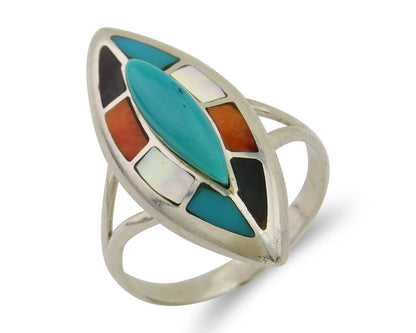 Navajo Ring 925 Silver Turquoise Shell Onyx Spiney Oyster Native Artist C80's