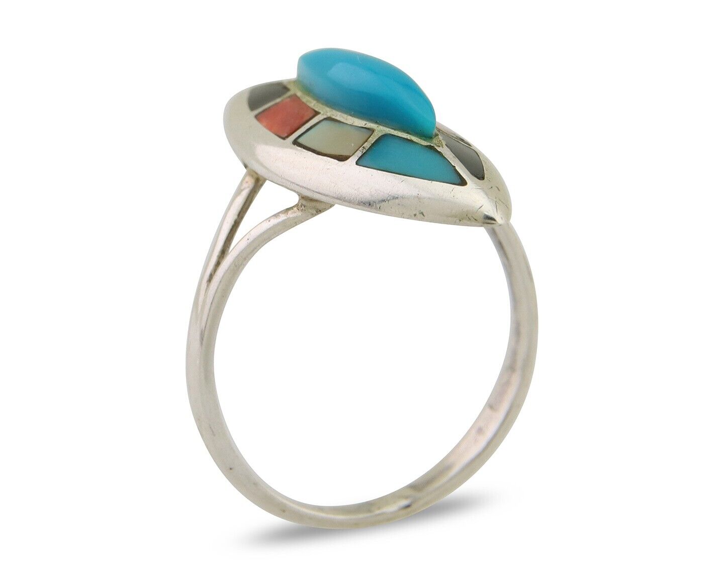 Navajo Ring 925 Silver Turquoise Shell Onyx Spiney Oyster Native Artist C80's