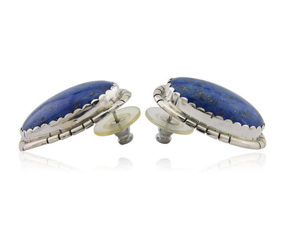 Navajo Paw Earrings 925 Silver Blue Denim Lapis Native American Artist C.80's