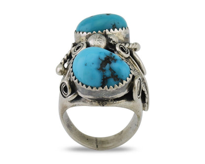 Navajo Ring 925 Silver Sleeping Beauty Turquoise Artist Signed BC C.80's