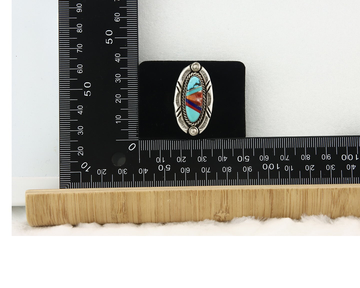 Vintage Zuni Ring 925 Sterling Silver Gemstone Signed V&N Edsitty Size 7.5
