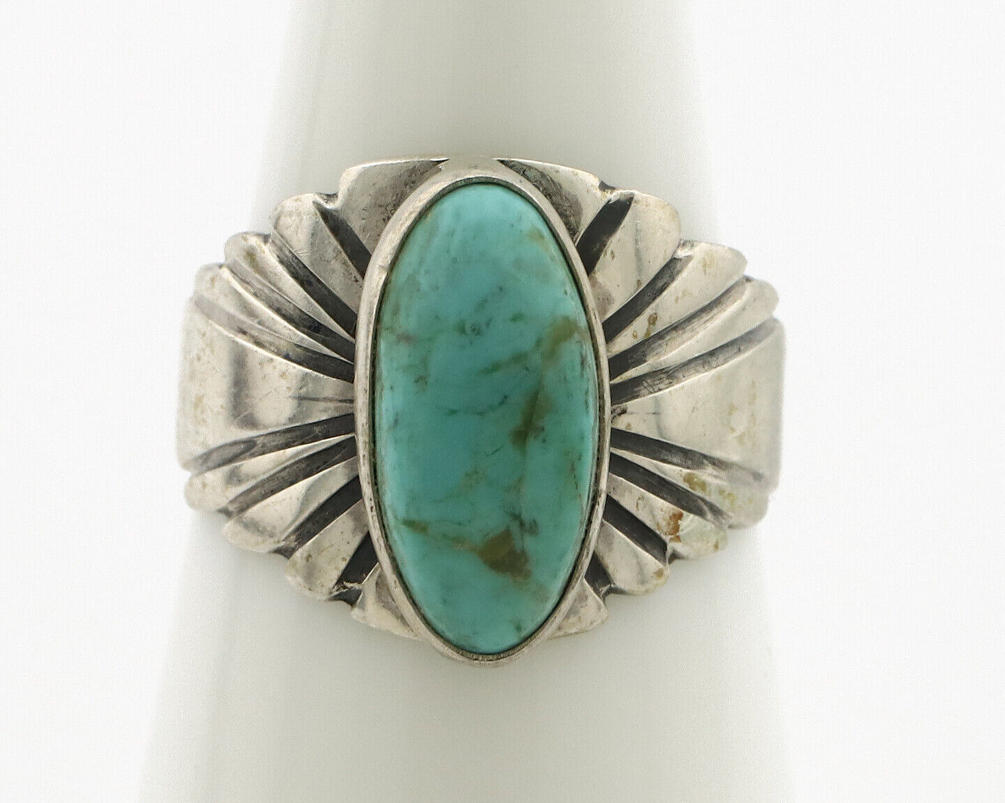 Navajo Ring .925 Silver Kingman Turquoise Artist Signed Apache C.80's