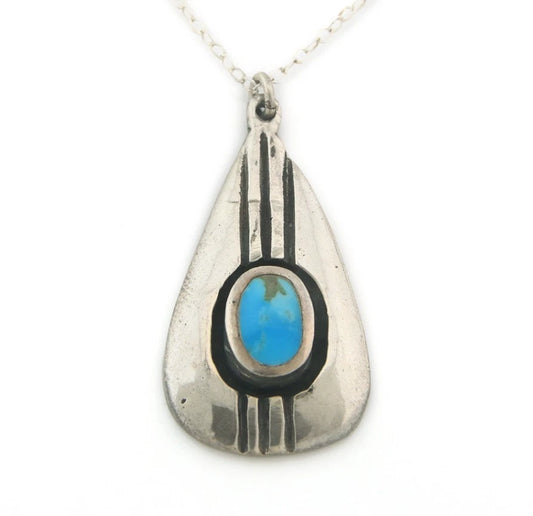 Navajo Necklace Sterling Silver Natural Blue Turquoise Vintage Handmade