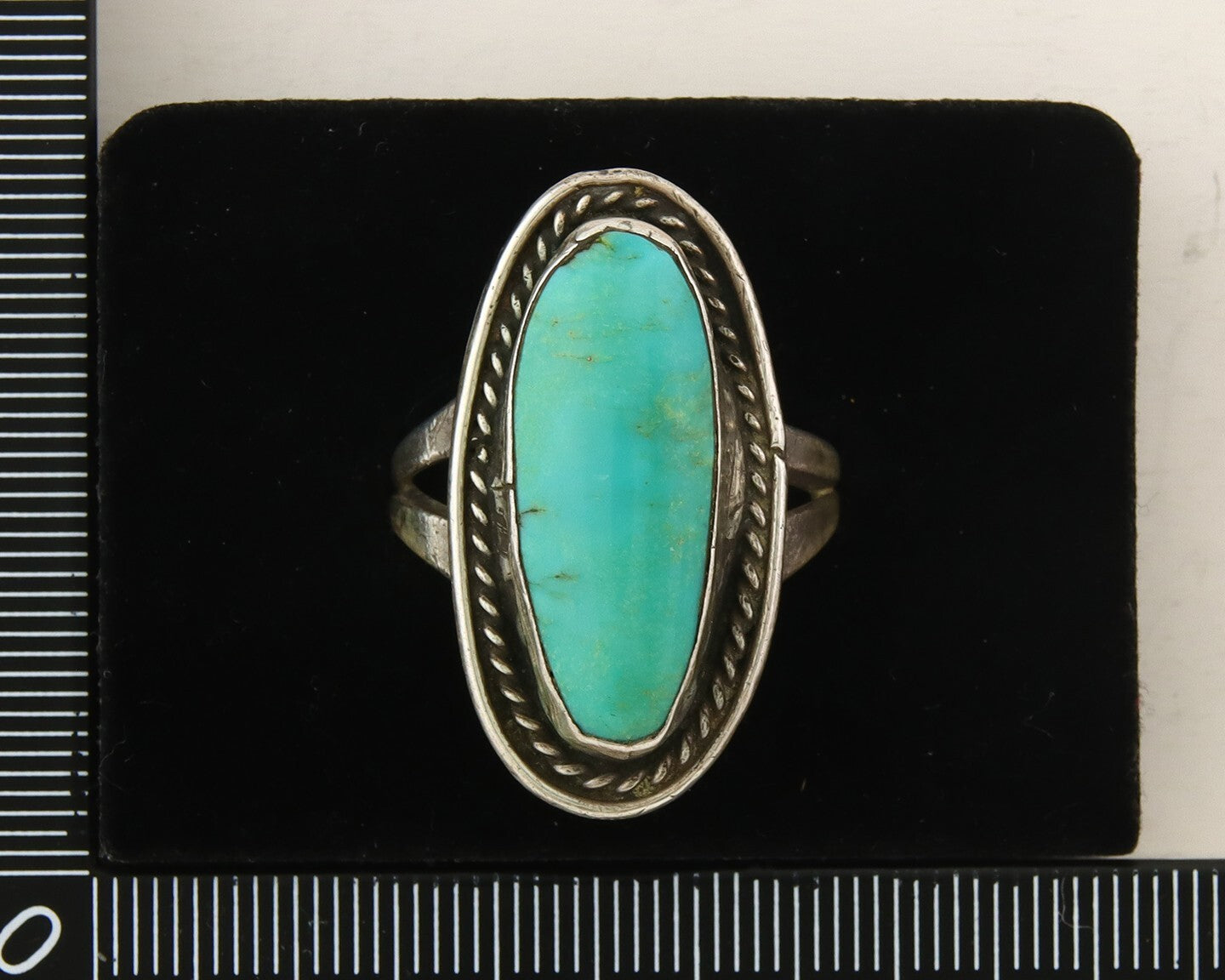 Navajo Ring 925 Sterling Natural Mined Turquoise Handmade C.80's Size 7.5