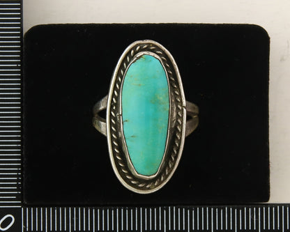 Navajo Ring 925 Sterling Natural Mined Turquoise Handmade C.80's Size 7.5