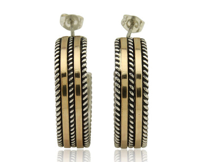 Navajo Earrings 925 Silver & Gold Handmade Artist Signed Tom Hawk C.80's