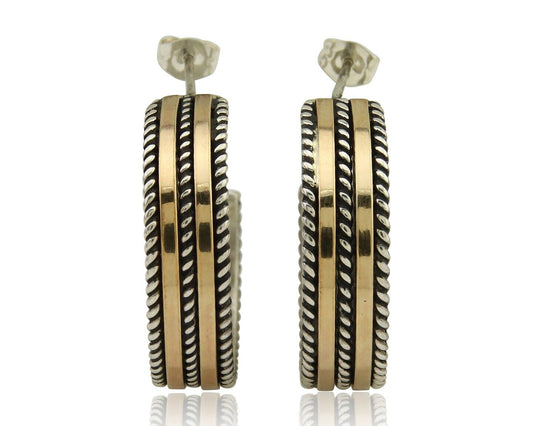 Navajo Earrings 925 Silver & Gold Handmade Artist Signed Tom Hawk C.80's