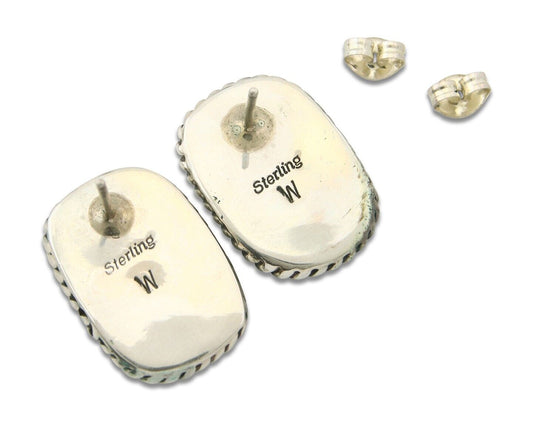 Navajo Earrings 925 Silver Spiderweb Turquoise Artist Signed W C.80's