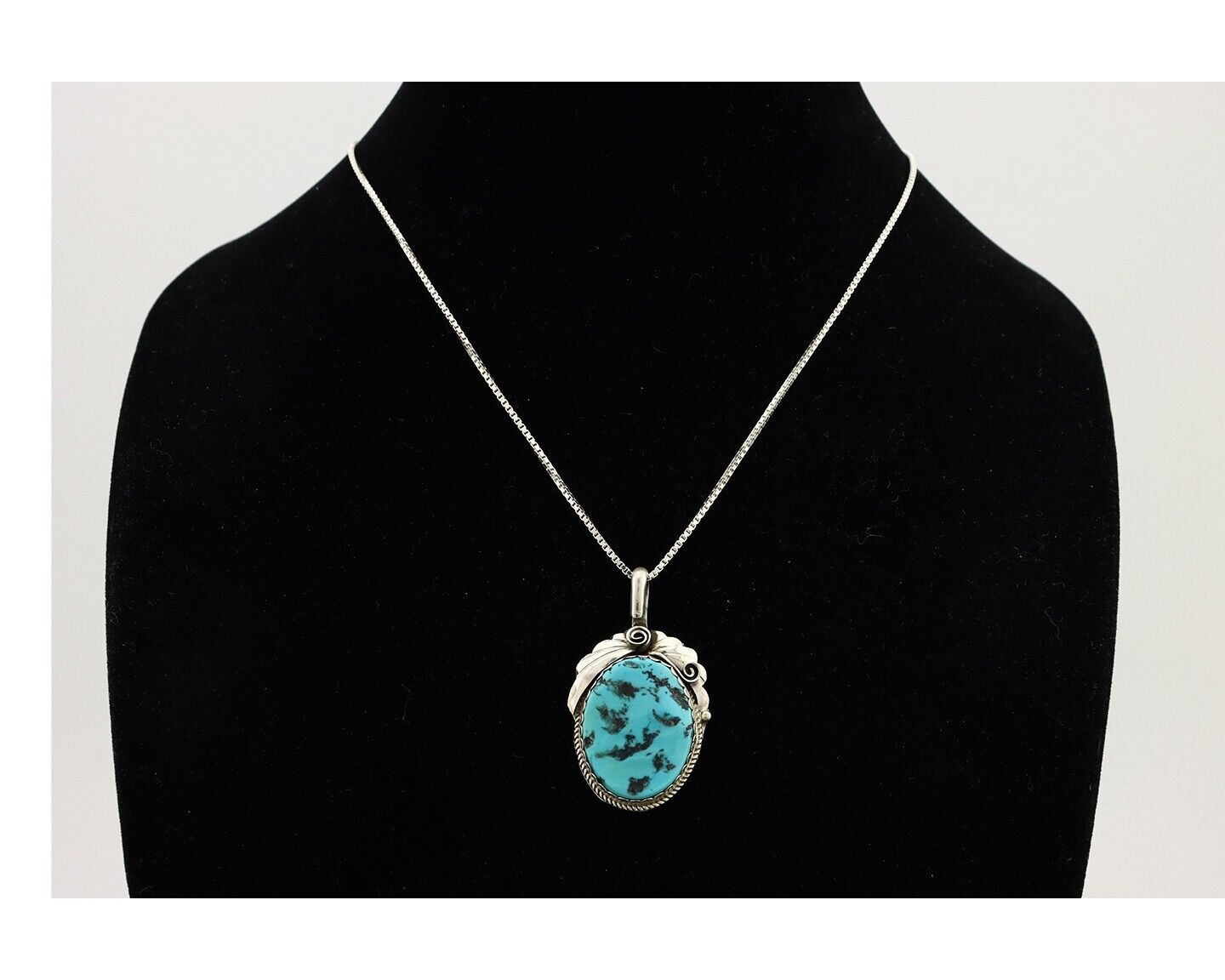 Navajo Necklace Pendant 925 Silver Turquoise Signed Justin Morris C80s