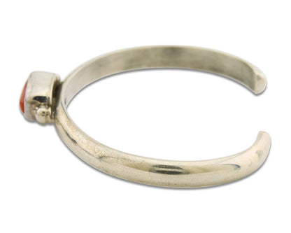 Navajo Bracelet .925 Silver Mediterranean Red Coral Cuff Native Artist C.80's