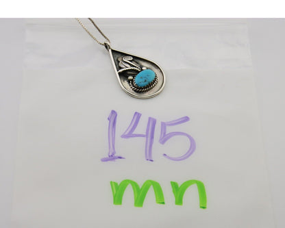 Navajo Necklace 925 Silver Natural Turquoise Artist Signed Jason Bahe C.80's