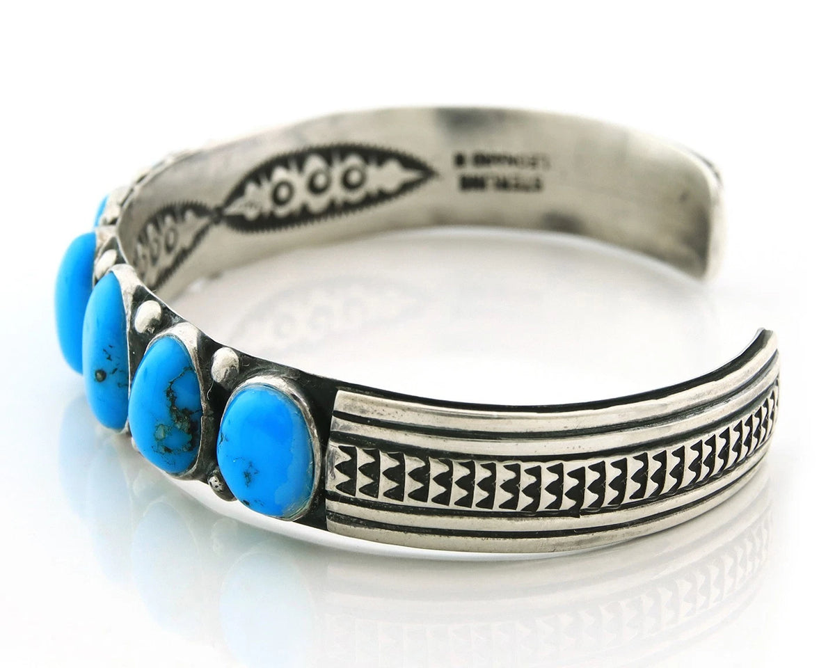 Navajo Cuff Bracelet 925 Sterling Silver Turquoise Handmade Vintage Leonard H