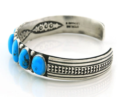 Navajo Cuff Bracelet 925 Sterling Silver Turquoise Handmade Vintage Leonard H