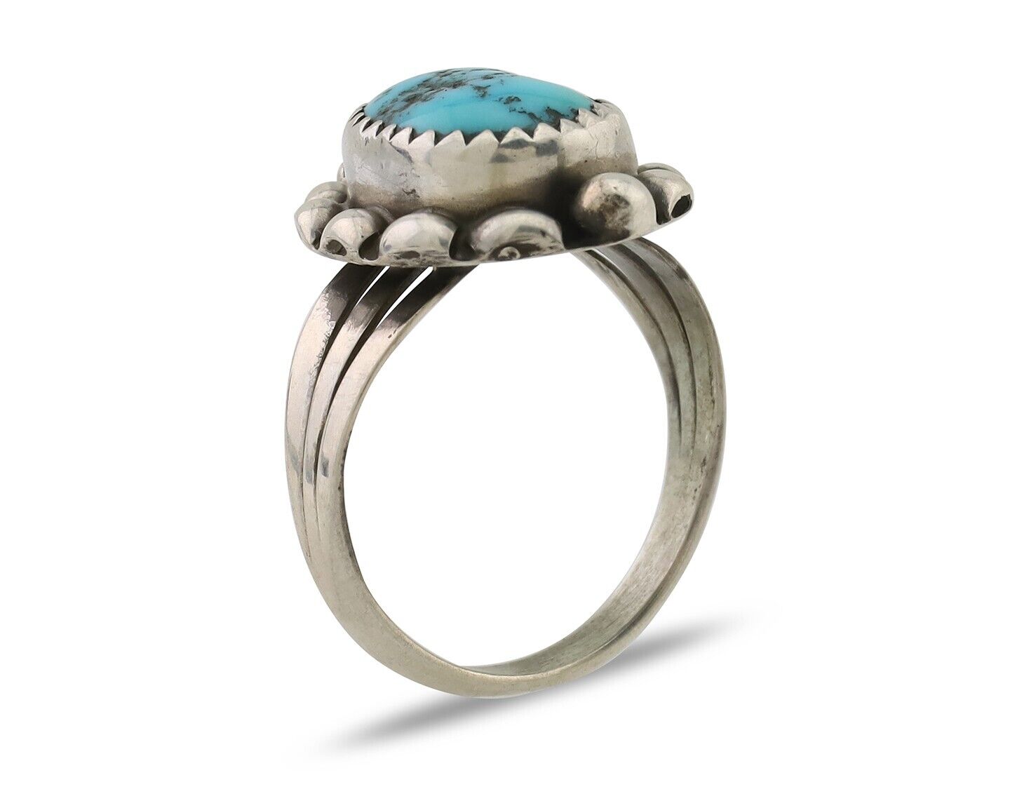 Navajo Ring 925 Silver Sleeping Beauty Turquoise Artist Signed SC C.80's