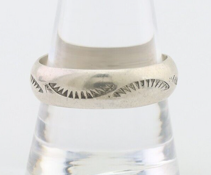 Navajo Hand Stamped Band 925 Silver 6.0 mm Signed Larry Chavez Size 10 C.80's