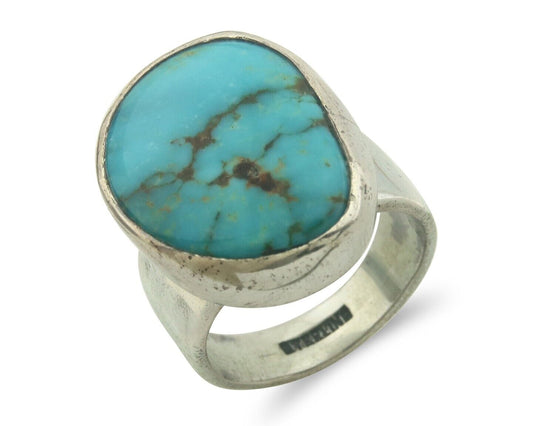 Navajo Ring 925 Sterling Turquoise Handmade Signed M Montoya C.80's Size 8.0