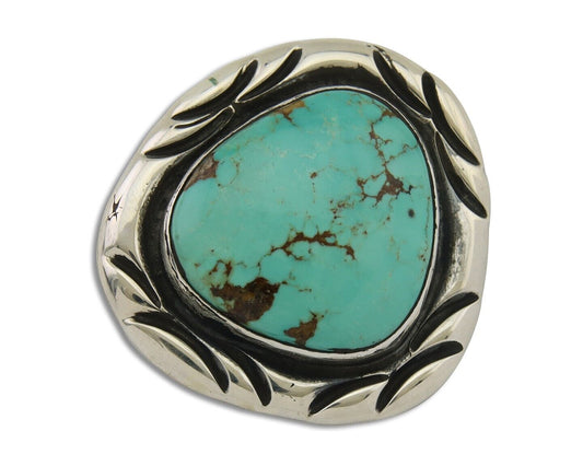 Navajo Pin 925 Silver Natural Mined Turquoise Artist Signed C Montoya C.80's