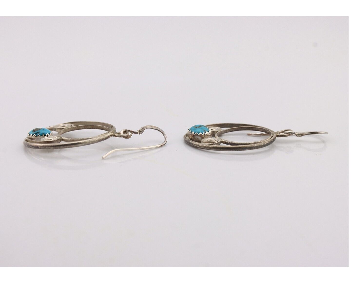 Navajo Dangle Handmade Earrings 925 Silver Blue Turquoise Native Artist C.80's