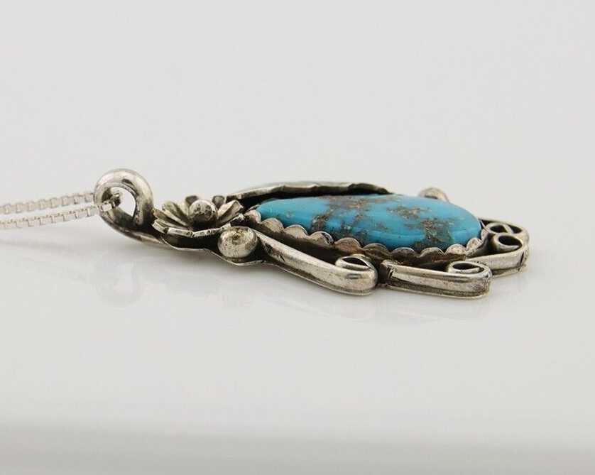 Navajo Necklace 925 Silver Natural Turquoise Native Artist C.80's