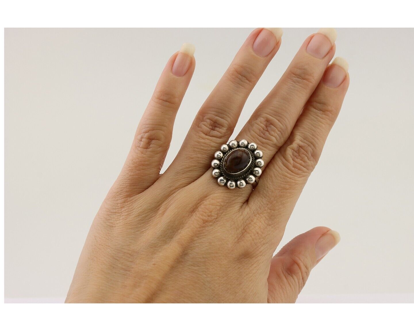 Navajo Handmade Ring 925 Silver Natural Fire Opal Native Artist Size 7.0 C.80's