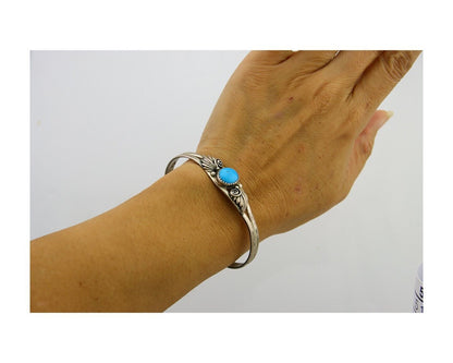 Navajo Cuff Bracelet 925 Silver Turquoise Artist Signed Running Bear C.80's