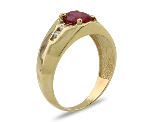 Men Lab-Created Gemstone & Simulated Diamond Ring in 14k Real SOLID Yellow Gold
