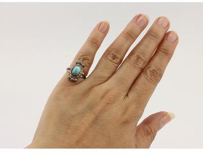 Navajo Ring 925 Silver Natural Blue Turquoise Native American Artist C.1980's