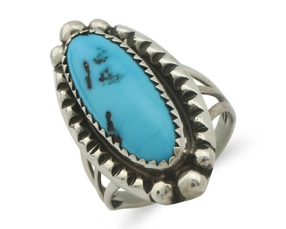 Navajo Ring .925 Silver Sleeping Beauty Turquoise Native American Artist C.80's