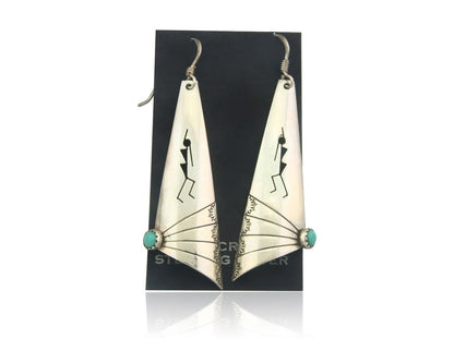 Navajo Earrings 925 Silver Kokopelli Natural Turquoise Native Artist C.80's