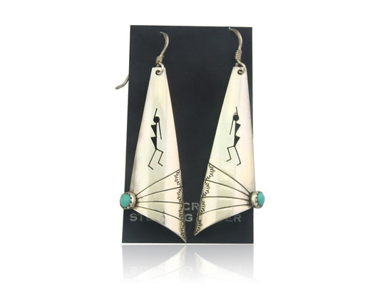 Navajo Earrings 925 Silver Kokopelli Natural Turquoise Native Artist C.80's