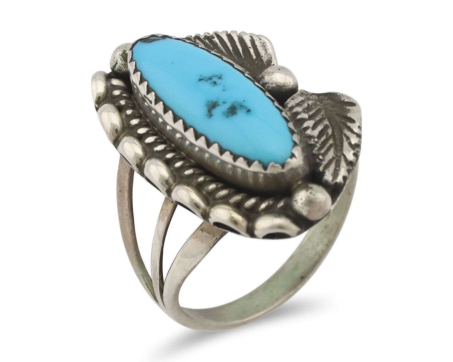 Navajo Ring .925 Silver Sleeping Beauty Turquoise Signed SkyStone Creations C80s
