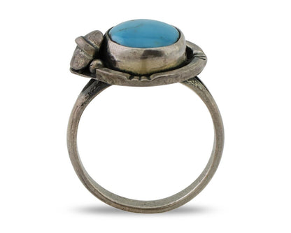 Navajo Handmade Ring 925 Silver Blue Turquoise Artist Signed RL C.80's