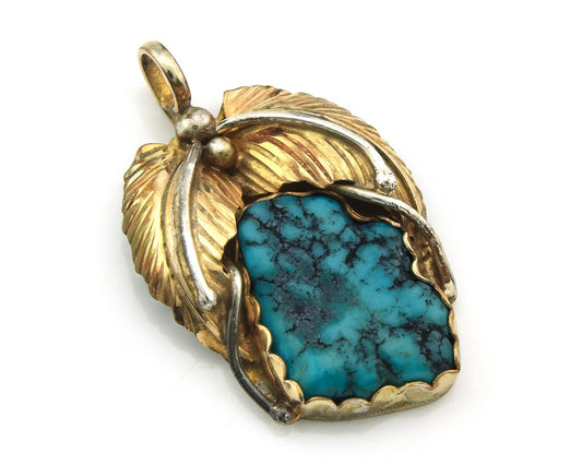 Navajo Pendant Sterling Silver & Gold Natural Blue Turquoise Authentic Native