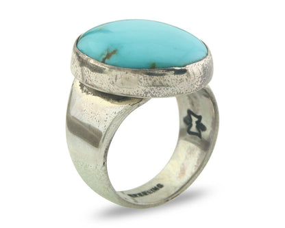 Navajo Ring 925 Sterling Turquoise Handmade Signed M Montoya C.80's Size 8.25
