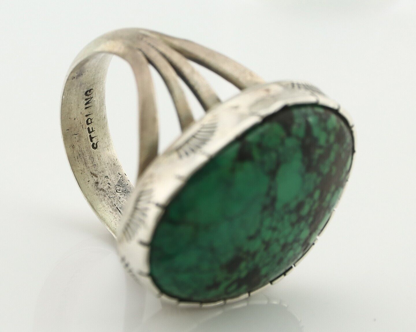 Navajo Ring 925 Silver Natural Spiderweb Turquoise Native American Artist C.80's