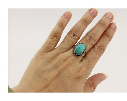 Navajo Ring 925 Silver Kingman Turquoise Native American Artist C.80's