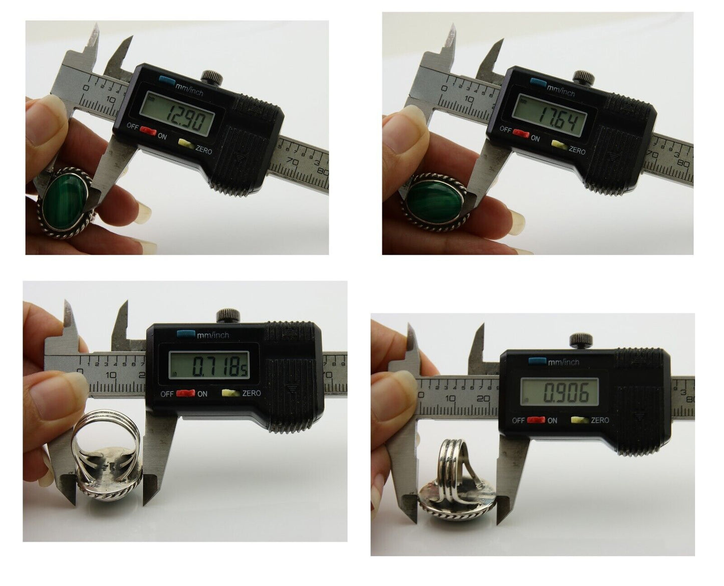 Navajo Ring 925 Silver Natural Malachite Native American Artist C.80's