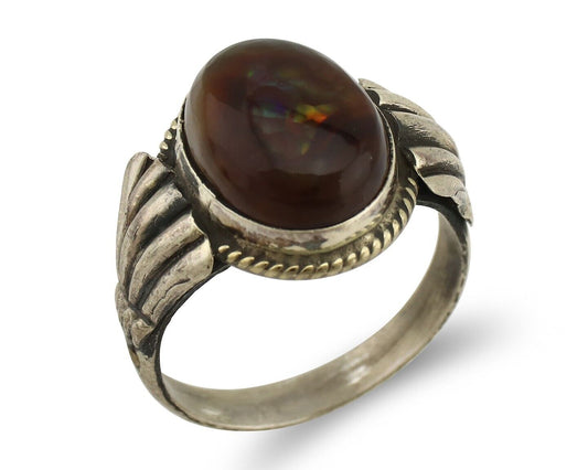 Navajo Handmade Ring 925 Silver Natural High Grade Fire Opal Native Artist C.80s