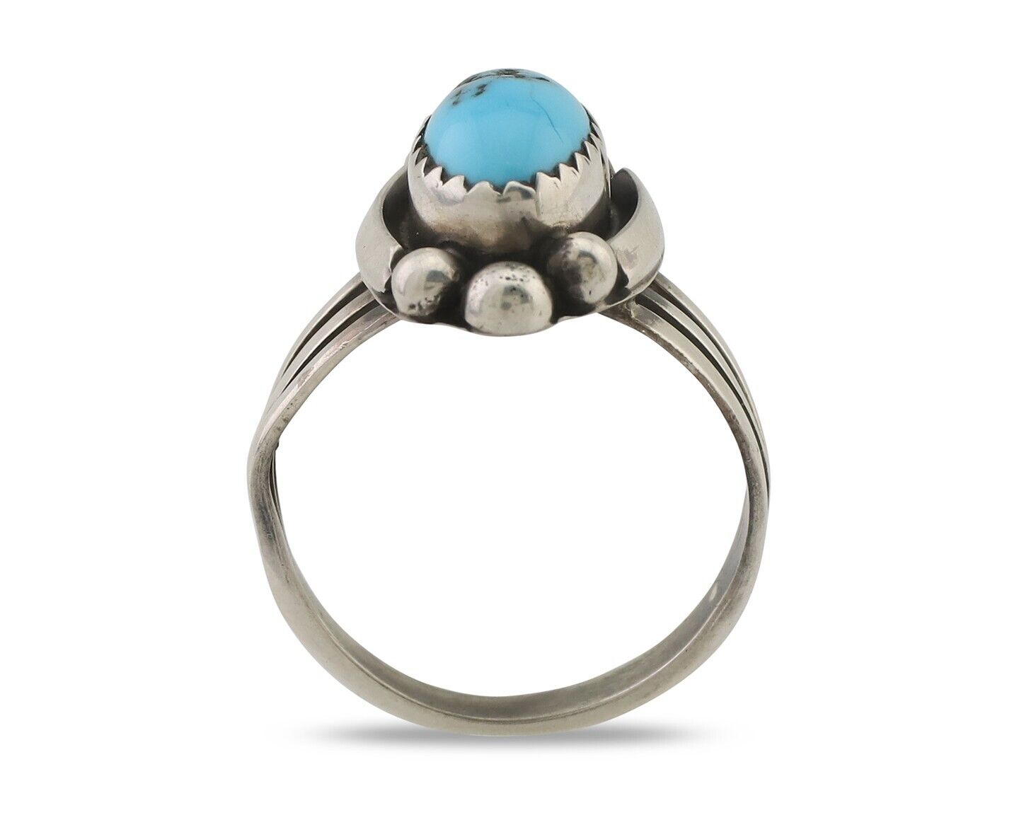 Navajo Ring 925 Silver Sleeping Beauty Turquoise Artist Signed SC C.80's
